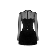 Black corset dress with glitter fur
